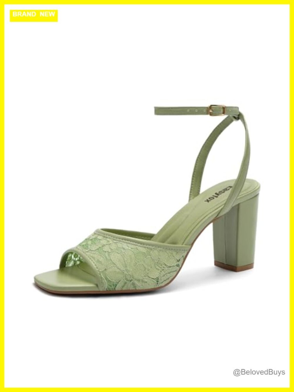 Women's Lace Chunky Block Heel Ankle Strap Open Toe Heeled Sandals